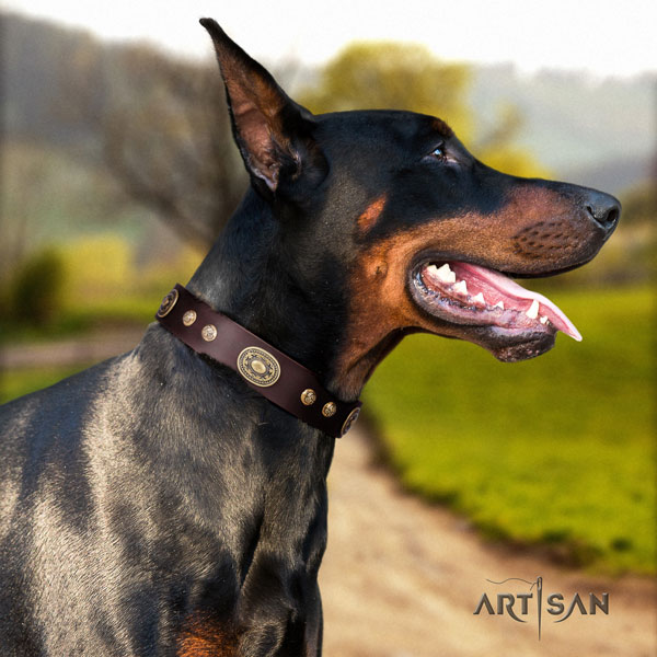 Doberman stylish design leather collar with decorations for your dog