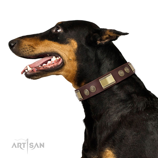 Doberman handmade genuine leather dog collar for walking