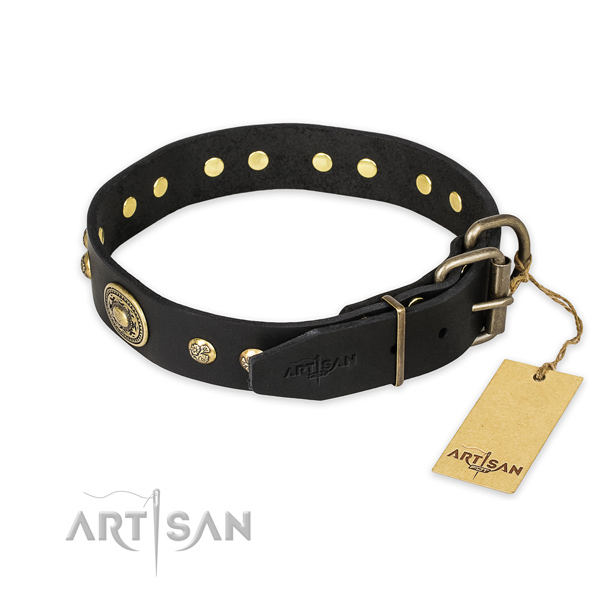 Stylish walking full grain natural leather collar with decorations for your canine