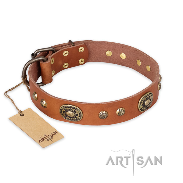 Top notch design adornments on genuine leather dog collar