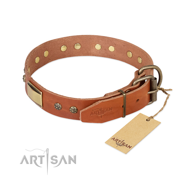 Daily use natural genuine leather collar with decorations for your dog