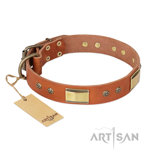 Incredible design decorations on genuine leather dog collar