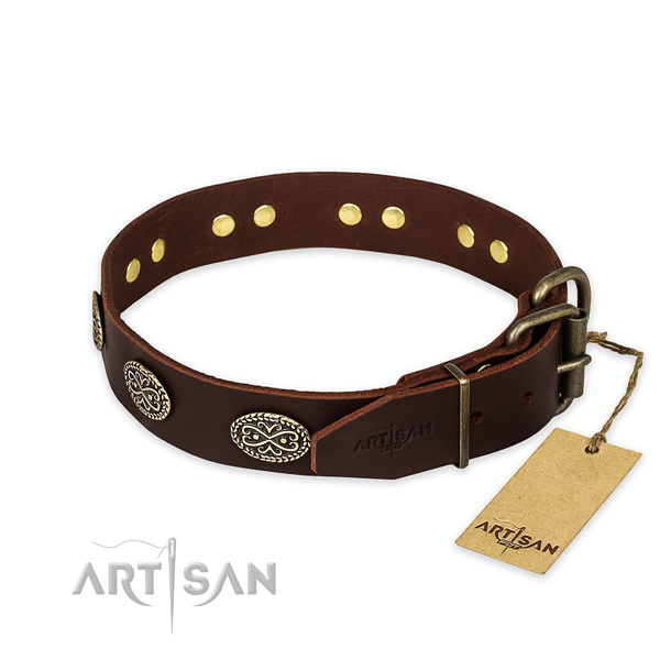 Stylish walking genuine leather collar with decorations for your four-legged friend