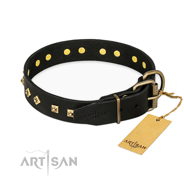 Handy use leather collar with adornments for your canine
