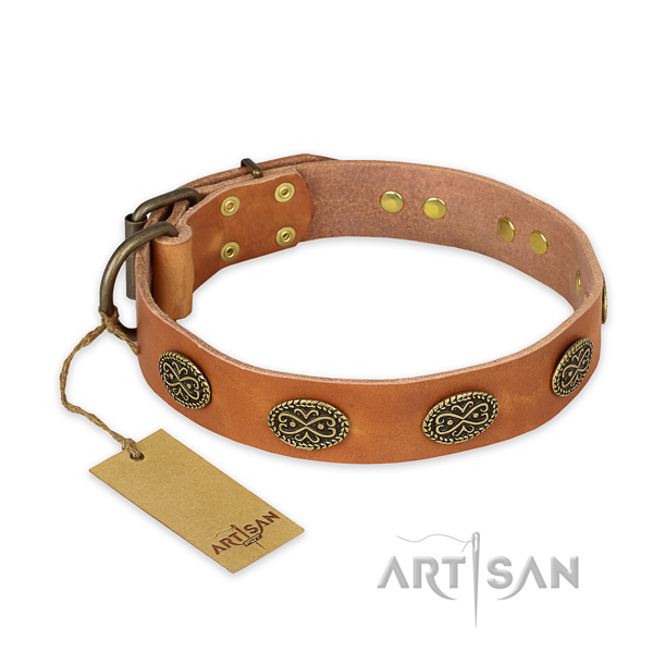 Impressive design decorations on genuine leather dog collar