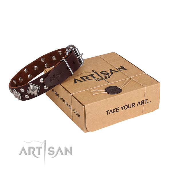 Perfect fit natural genuine leather dog collar for everyday walking
