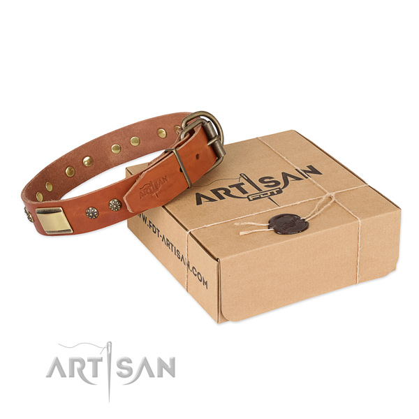 High quality natural genuine leather dog collar for everyday use
