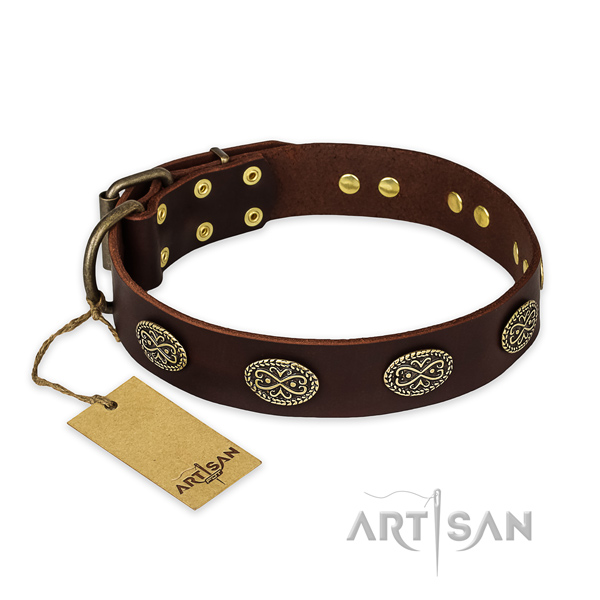 Inimitable design adornments on full grain leather dog collar