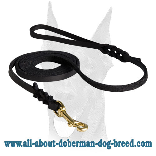 Leather Doberman leash with soft handle