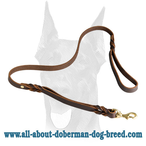 Optional leather Doberman leash with extra handle