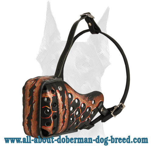 Perfect air flow leather Doberman muzzle with ventilation holes and steel front bar