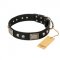 "Pirates Gold" FDT Artisan Black Leather Doberman Collar with Old Silver Look Plates and Skulls