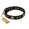 'High Fashion' FDT Artisan Studded with Plates Black Leather Doberman Collar