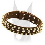 Luxury Design Leather Collar with Spikes and Studs for Doberman