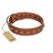 "Heroic Deeds" Designer Handmade FDT Artisan Tan Leather Doberman Collar
