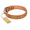 'Feast of Luxury' FDT Artisan Doberman Tan Leather Dog Collar with Old Bronze-Like Plated Circles - 1 1/2 inch (40 mm) wide