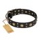 'Cosmic Glow' FDT Artisan Black Leather Doberman Collar with Brass-Plated Studs - 1 1/2 inch (40 mm) wide