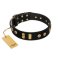 "Rare Dog" FDT Artisan Black Leather Doberman Collar with Old Bronze-like Dotted Studs and Tiles