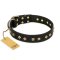 'Rhomb Style' FDT Artisan Doberman Decorated Black Leather Dog Collar with Old Bronze-Like Plated Studs 1 1/2 inch (40 mm) Wide