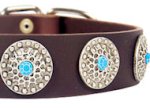 Western Leather Dog Collar w/h turquoise stones for Doberman