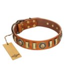 "Happy Hound" FDT Artisan Tan Leather Doberman Collar with Elegant Decorations