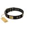 "Chicci-Glam" FDT Artisan Black Leather Doberman Collar with Plates and Ornate Studs