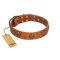 "Rockstar" FDT Artisan Tan Leather Doberman Collar with Engraved Studs and Medallions