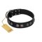 "Silver Medallions" Mod FDT Artisan Black Leather Doberman Collar with Round Plates