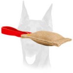 Jute Doberman puppy bite tug with one handle