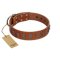 "Silver Century" Fashionable FDT Artisan Tan Leather Doberman Collar with Silver-Like Plates