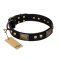 "Biker Style" FDT Artisan Black Leather Doberman Collar with Old Bronze Look Plates and Skulls