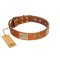 "Ancient Treasures" FDT Artisan Tan Leather Doberman Collar with Antiqued Plates and Studs