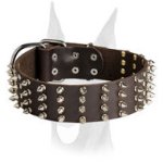 Stylish elegant 2 inch wide spiked leather Doberman collar