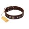 "Object of Virtu" FDT Artisan Brown Leather Doberman Collar with Old Silver-like Square Studs and Pyramids