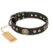 'Golden Radiance' FDT Artisan Black Leather Doberman Collar with Old Bronze Look Ovals and Circles