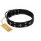 "Snappy Dresser" FDT Artisan Black Leather Doberman Collar Adorned with Stars and Tiny Squares