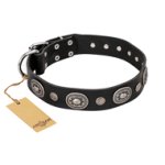 'Black Tie' FDT Artisan Leather Doberman Collar with Old Silver-like Decorations - 1 1/2 inch (40 mm) wide