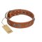 "Brave Spirit" Handmade FDT Artisan Designer Tan Leather Doberman Collar with Shields