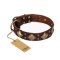 'Golden Square' FDT Artisan Brown Leather Doberman Collar with Large Squares - 1 1/2 inch (40 mm) wide
