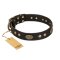 "Perfect Tracery" FDT Artisan Black Leather Doberman Collar with Old Bronze Look Plates and Circles