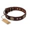 'Breath of Elegance' FDT Artisan Decorated with Plates Brown Leather Doberman Collar