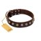 "Gape Buster" FDT Artisan Brown Leather Doberman Collar with One Row of Studs