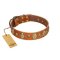 "Venus Breath" FDT Artisan Tan Leather Doberman Collar with Vintage Looking Oval and Round Studs