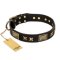 'Passion for Style and Beauty" FDT Artisan Black Leather Doberman Collar with Brass-plated Decor
