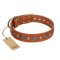 "Natural Beauty" FDT Artisan Tan Leather Doberman Collar with Shining Silver-like Studs