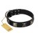 "Sea Rover" Embellished FDT Artisan Black Leather Doberman Collar with Chrome Plated Crossbones and Plates