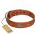 "Marine Antiques" Handmade FDT Artisan Tan Leather Doberman Collar with Blue Stones