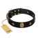 "Star Powder" FDT Artisan Black Leather Doberman Collar with Ovals and Stars - 1 1/2 inch Wide