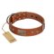 "Great Obelisk" Handcrafted FDT Artisan Tan Leather Doberman Collar with Large Plates and Pyramids