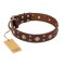 'Caprice of Fashion' FDT Artisan Doberman Brown Leather Dog Collar with Round Decorations